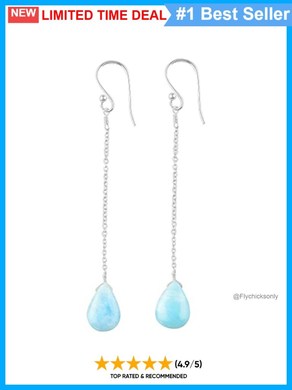 Natural Larimar Pear Tear Drop Earrings in 925 Sterling Silver
